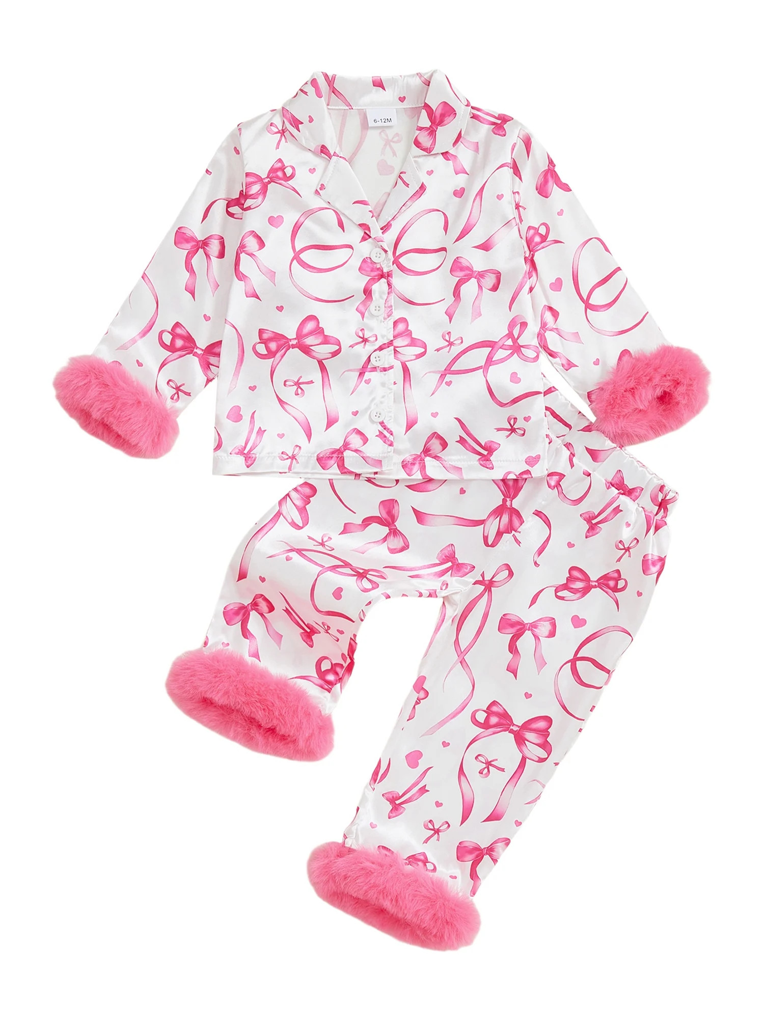 BemeyourBBs Kids Toddler Baby Girl Valentines Day Silk Satin Pajamas Set PJS Sleepwear Bow Long S... | Walmart (US)
