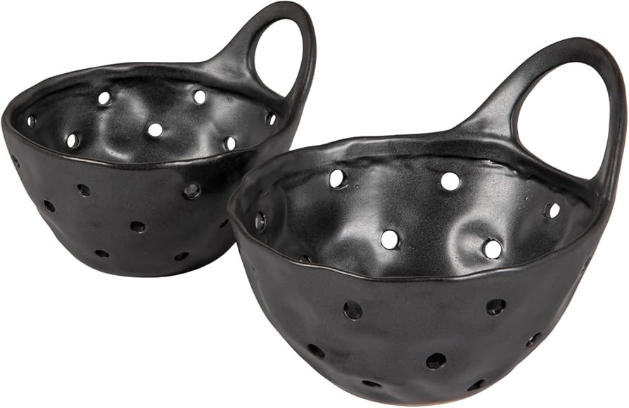 Creative Co-Op Set of 2 Black Reactive Glaze Stoneware Colanders | Amazon (US)