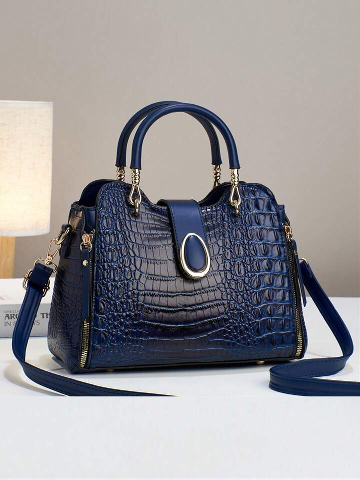 Fashionable And Personalized Crocodile Pattern Soft Leather Bag For Middle-Aged And Young Women, ... | SHEIN