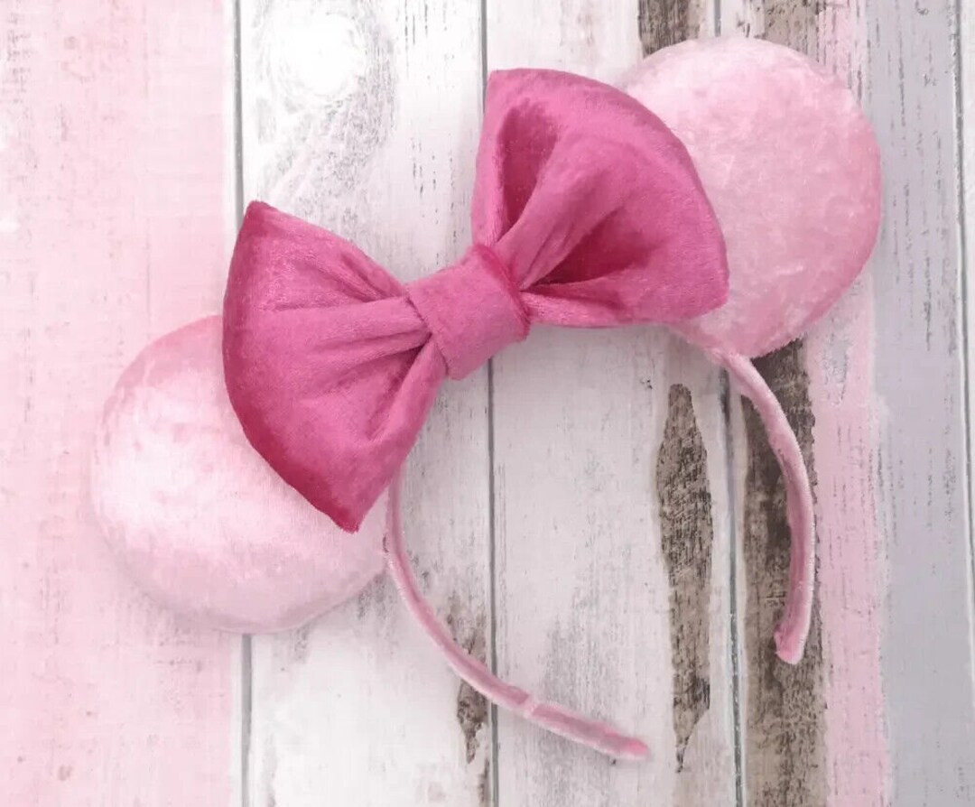 Disney Minnie Mouse Ears Inspired Headband - Luxury Pink Velvet Bow - Princess Magic Kingdom Chri... | Etsy (Global)