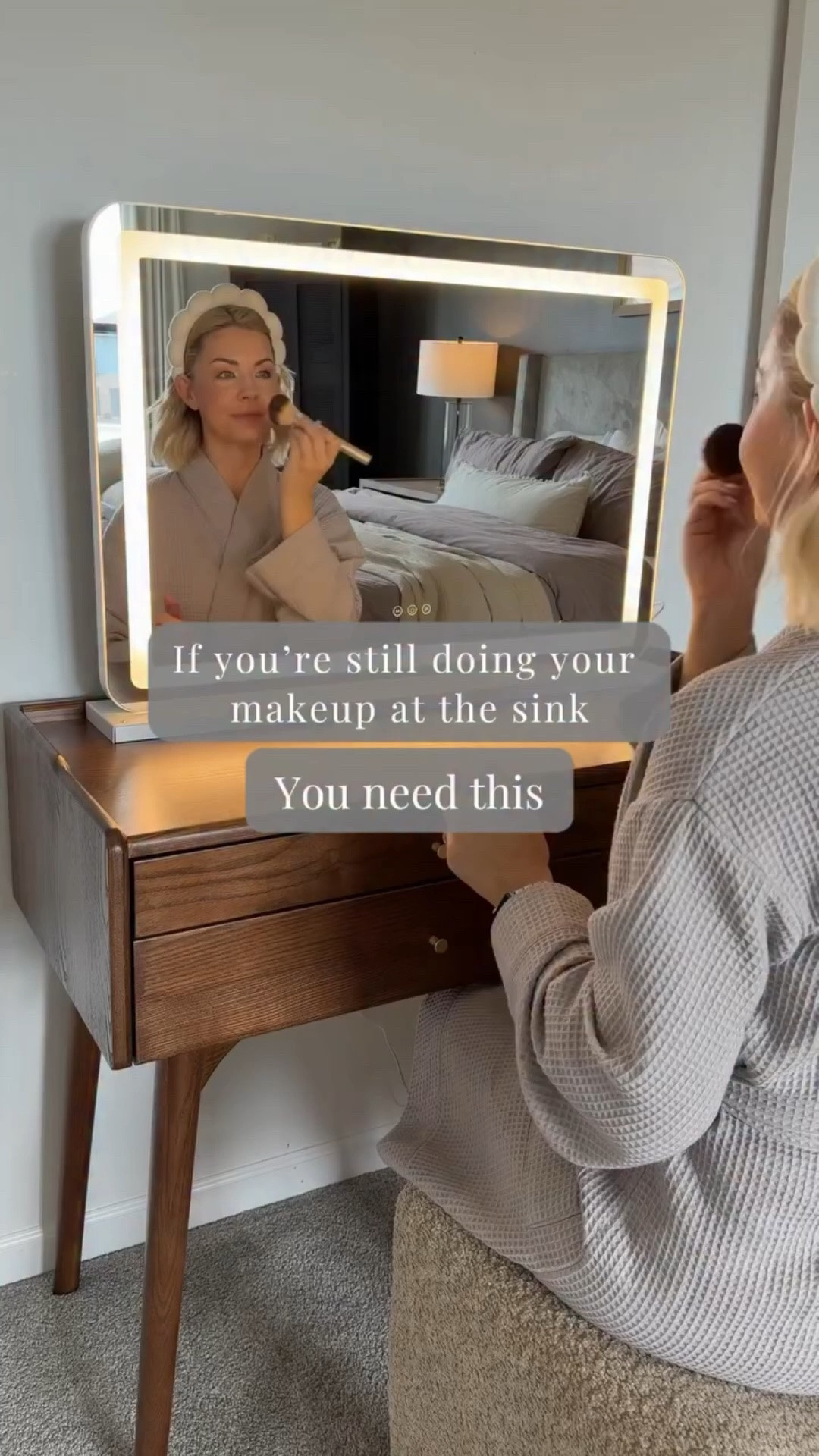 I finally have an aesthetic space in my home for glam 🙌💄💋 This wood vanity is beautiful and so easy to assemble! It comes in 4 colors, this is the Walnut. The lighted mirror is great for putting on makeup and doing my hair. 💁‍♀️

#LTKHome #LTKSaleAlert