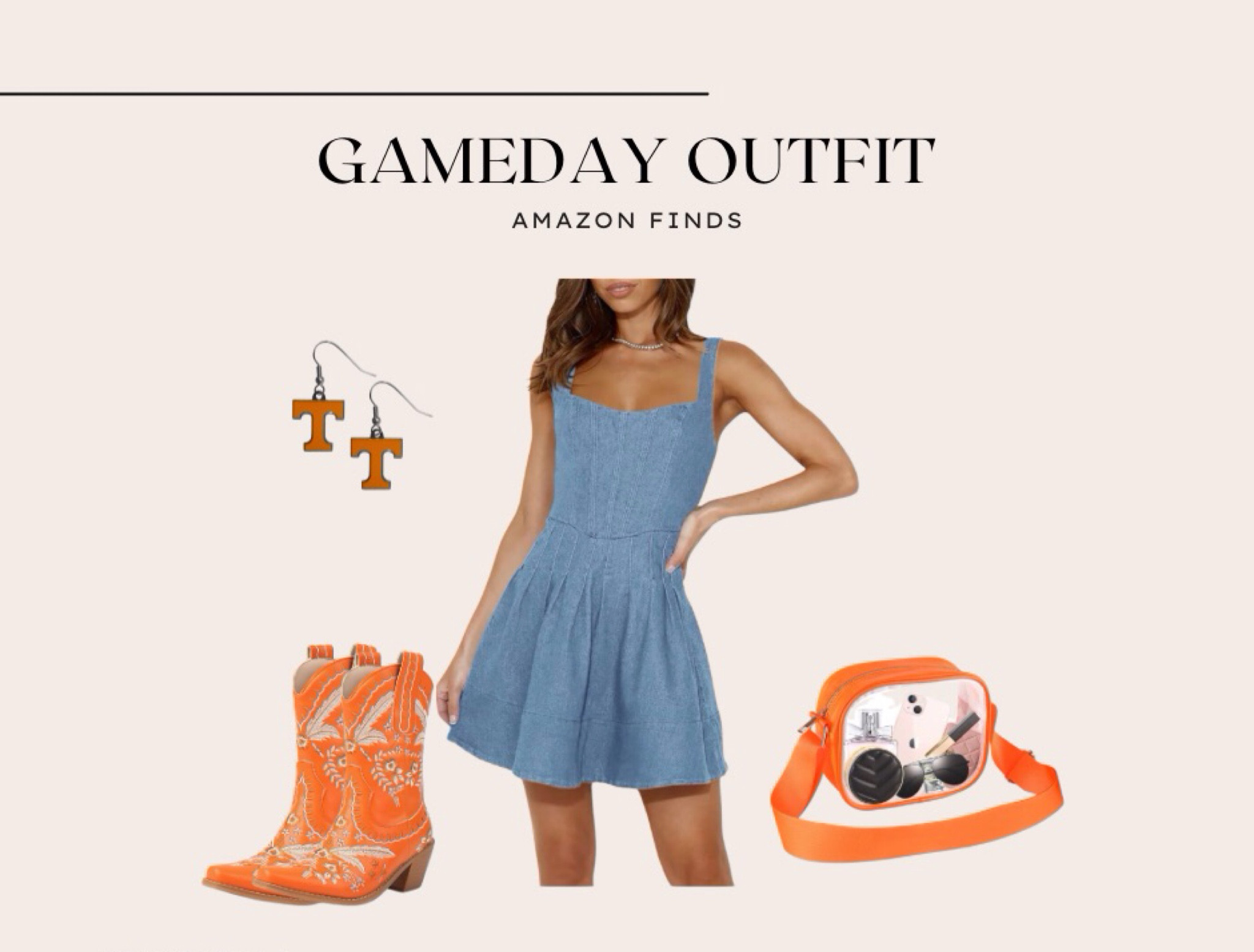 college football Gameday outfit inspo !
-vols, Tennessee Gameday outfit , sec outfit , college outfit , denim dress , orange cowboy boots 

#LTKSeasonal #LTKStyleTip #LTKFindsUnder50