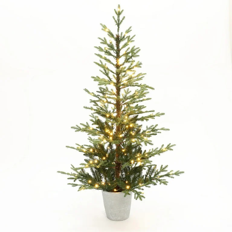 5.5Ft Pre-Lit Green Artificial Fir Christmas Tree with Round Planter Pot - Walmart.com | Walmart (US)
