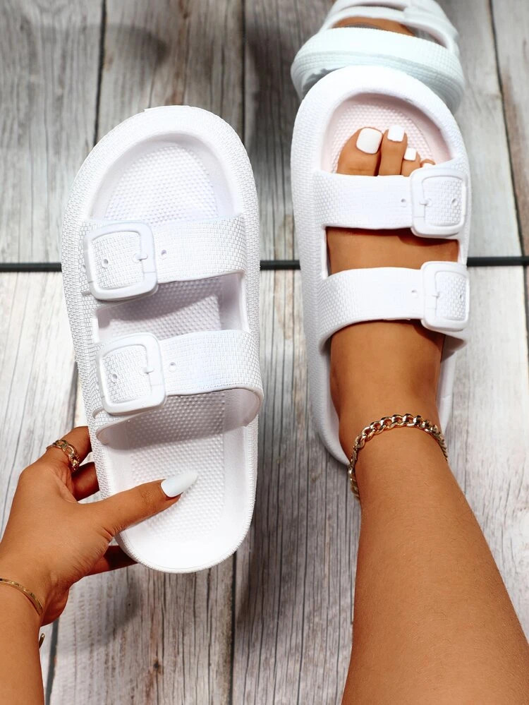Double Buckle Detail Slides | SHEIN