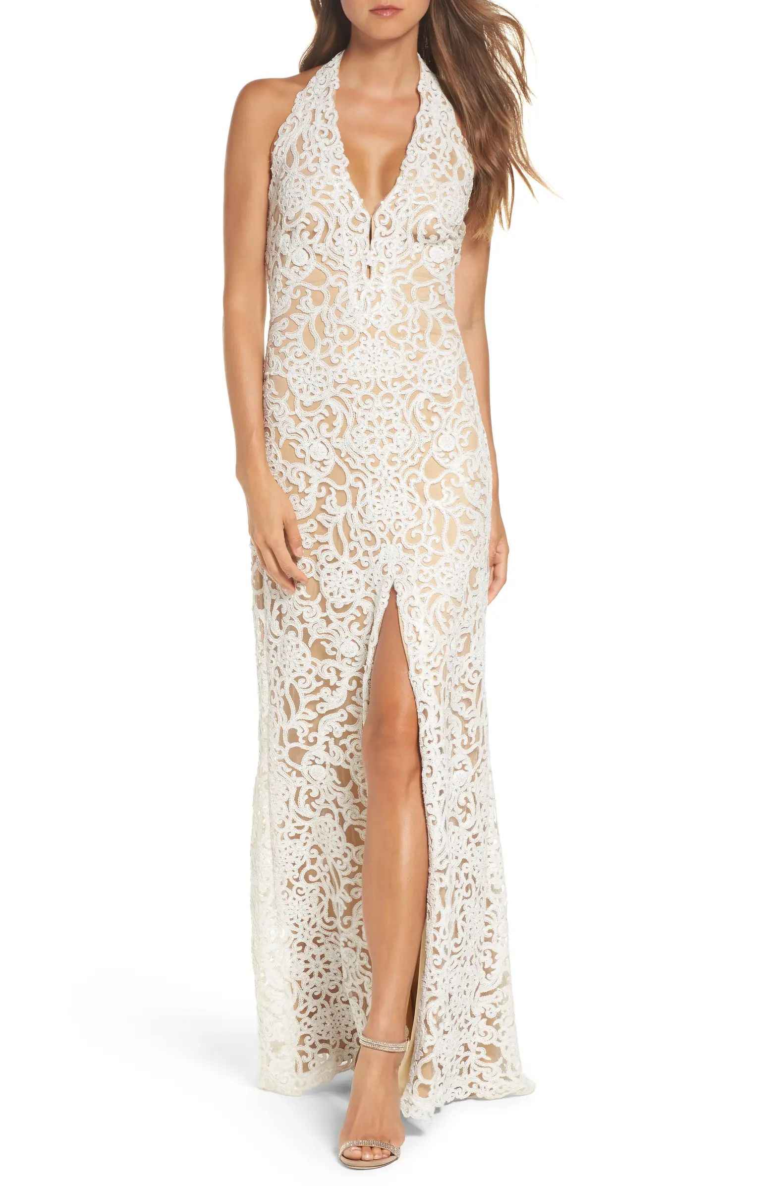 Halter Sequin Lace Column Wedding Dress | Nordstrom