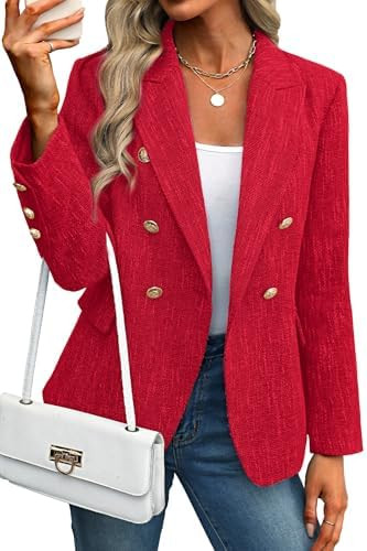 ELLEVEN Women's Tweed Blazers Business Casual - Long Sleeve Double Breasted Jackets Open Front Wo... | Amazon (US)