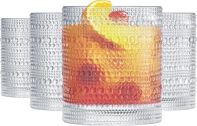 Khen Plastic Hobnail Drinking Glasses Set of 4 Clear Cups 14oz, Shatterproof & Unbreakable Acryli... | Amazon (US)