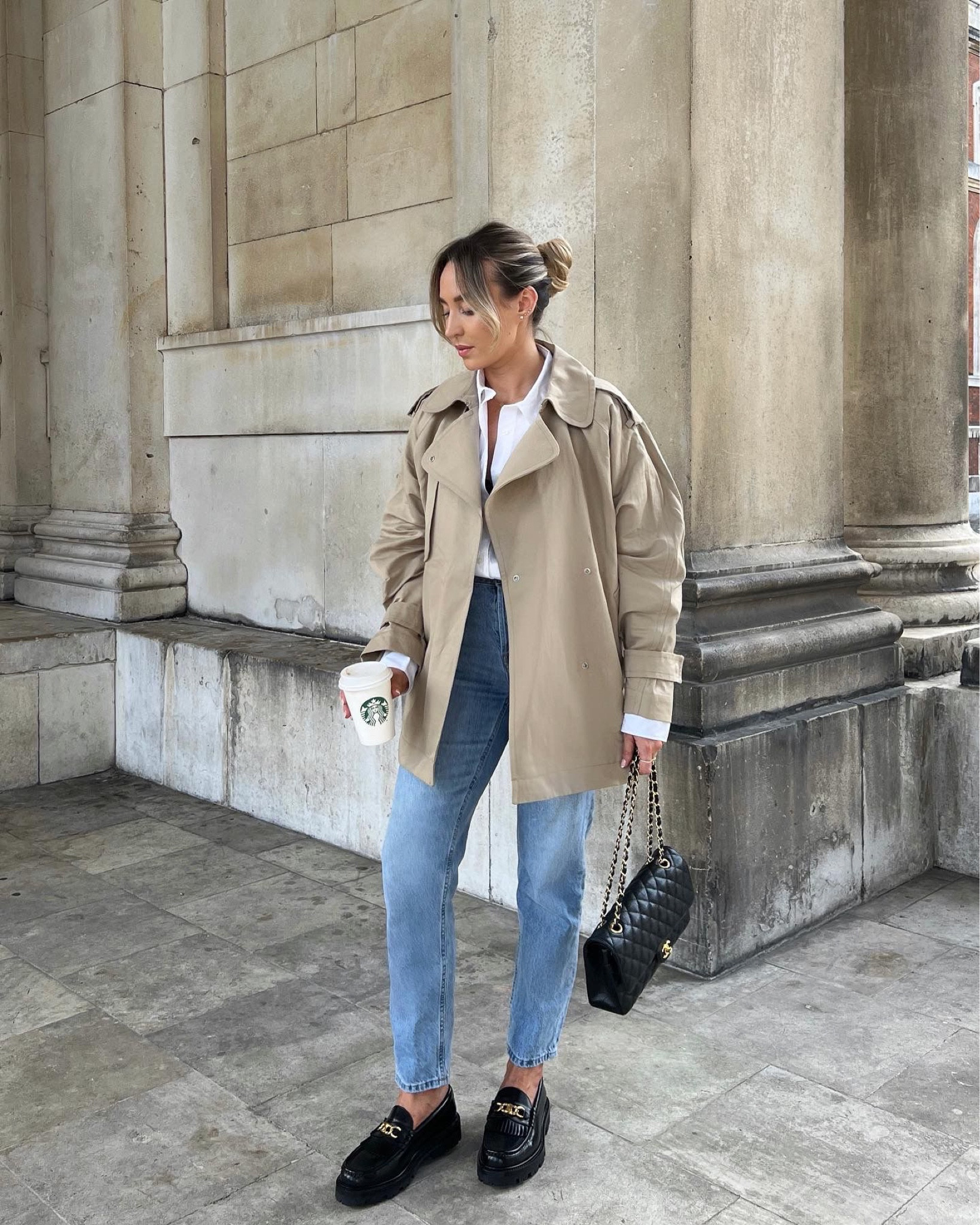 Arket short trench coat, oversized white shirt, blue everlane mom jeans, black Chanel classic flap & Celine loafers 

#LTKeurope #LTKSeasonal #LTKstyletip