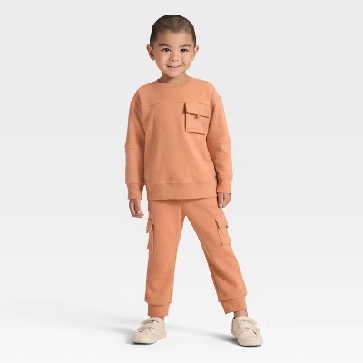 Toddler Boys' Pocket Crewneck Sweatshirt and Joggers Set - Cat & Jack™ Orange 18M | Target