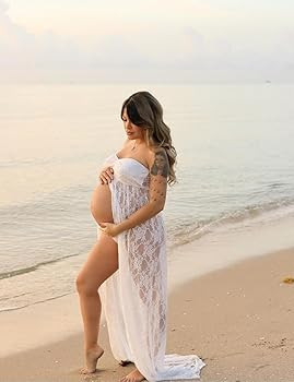 JustVH Maternity Off Shoulder Chiffon Gown for Photography Split Front Maxi Pregnancy Dress for P... | Amazon (US)