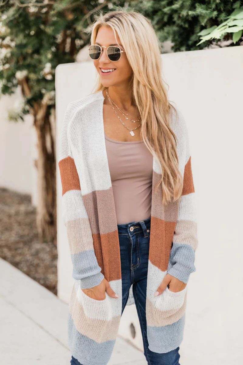 More Than Words Open Knit Striped Cardigan FINAL SALE | The Pink Lily Boutique