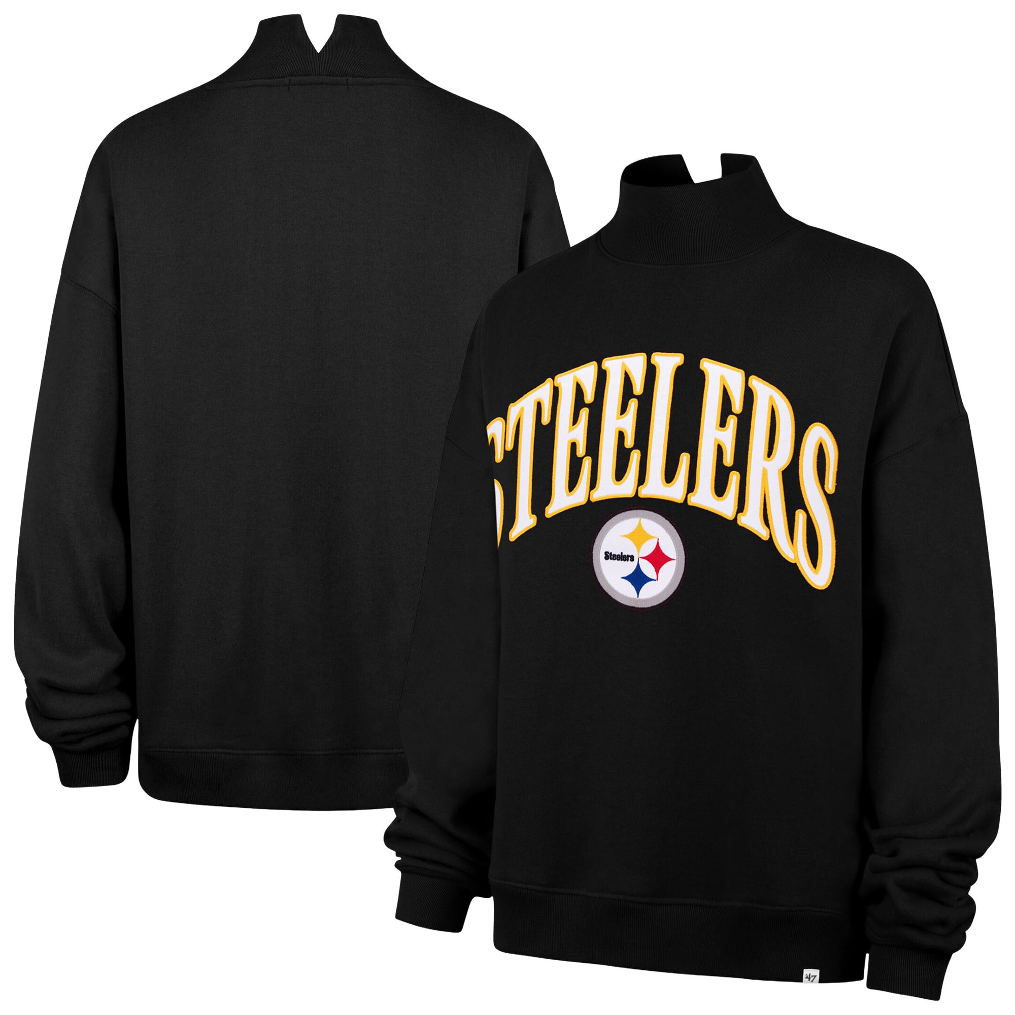 Women's Pittsburgh Steelers '47 Black Oversized Vantage Mock Neck Sweatshirt | NFL Shop