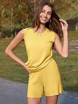 Glamaker Women's 2 Piece Short Sets Summer Lounge Sets Sweater Knit Beach Vacation Matching Sets ... | Amazon (US)