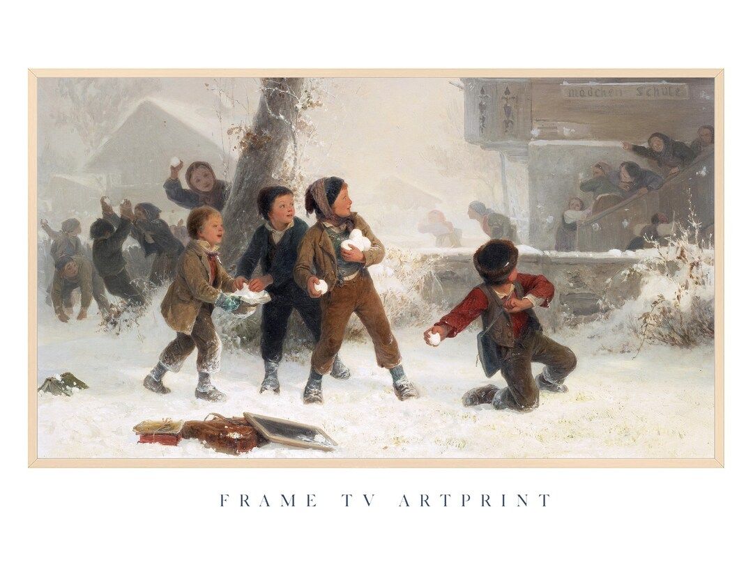 Samsung Frame TV art Vintage | "Winter Snow Ball Fight" | Neutral | Minimal | Holiday | Landscape... | Etsy (US)