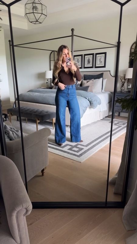 The most flattering high waisted wide leg trouser jeans! 10/10 🙌🏼 I sized down one size to a 4 and they are the perfect tailored fit. I’m 5’6’ and they hit right above the ground in heels.

#LTKsalealert #LTKstyletip #LTKCyberWeek
