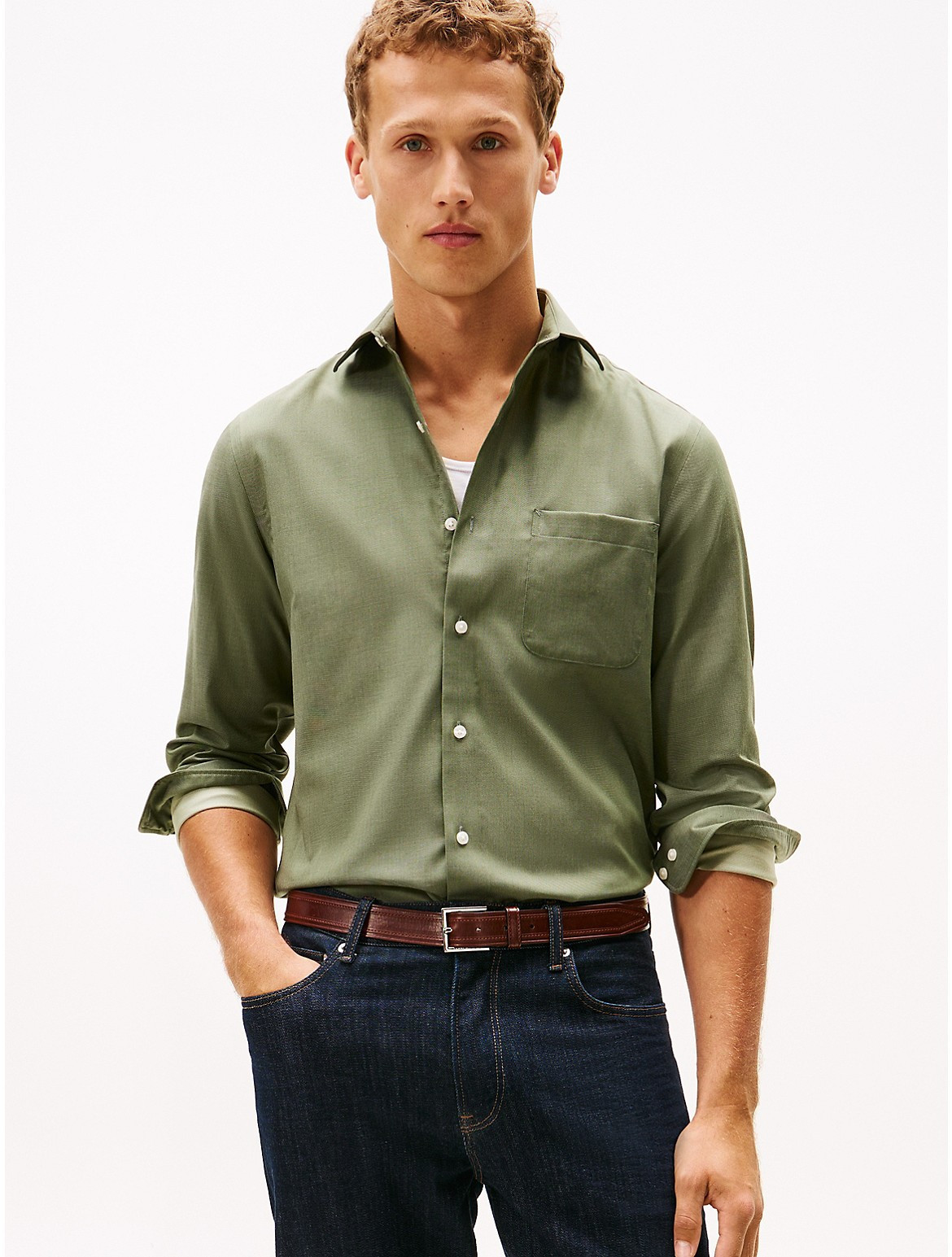 Tommy Hilfiger Men's Regular Fit THFlex Dress Shirt - Green - 17/32-33 | Tommy Hilfiger (US)