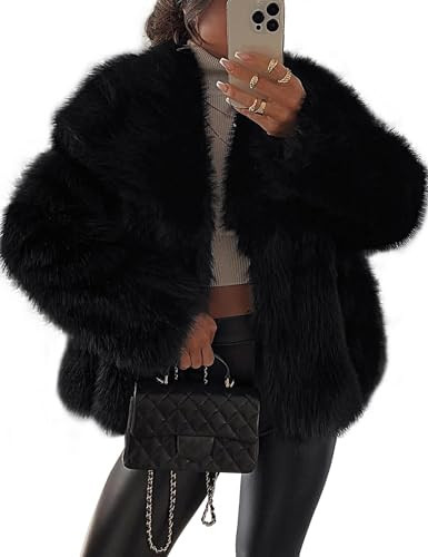 FOMELY Faux Fur Coat Fluffy Fur Jacket Women Lapel Collar Open Front Winter Coat Shaggy Outwear With Pockets | Amazon (US)