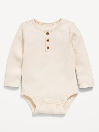 Long-Sleeve Thermal-Knit Henley Bodysuit for Baby | Old Navy (CA)