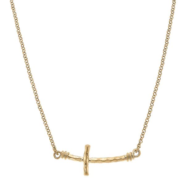 Emily Sideways Cross Necklace in Worn Gold | CANVAS