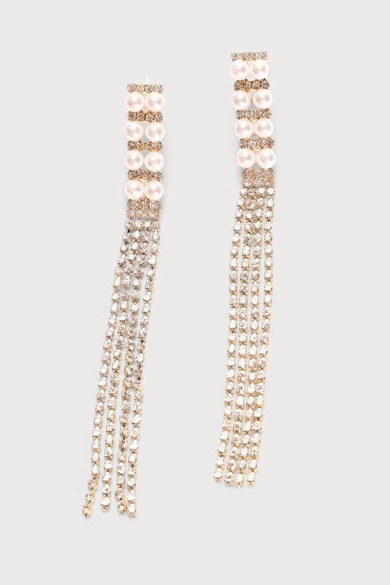 Legendary Elegance Gold Pearl and Rhinestone Fringe Earrings | Lulus (US)