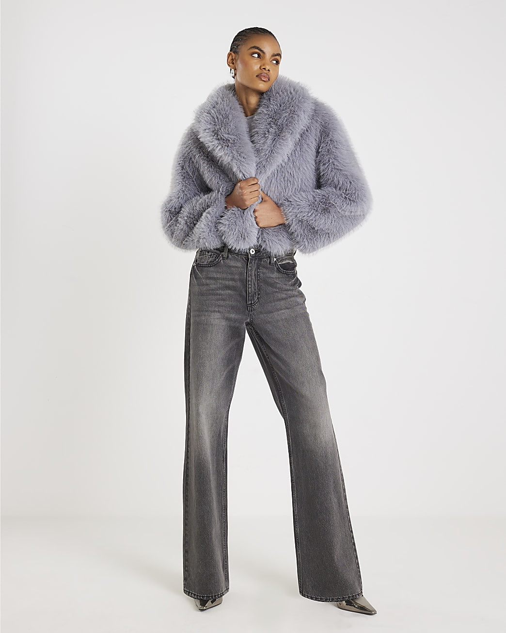 Blue Short Faux Fur Jacket | River Island UK & IE