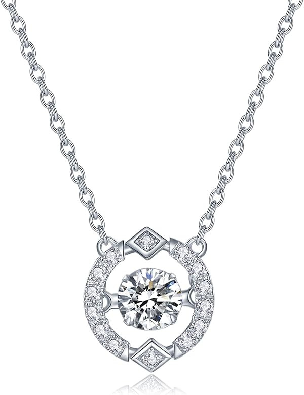 GMOND Moissanite Sparkling Dance Round Necklace for Women Moissanite Pendant Necklace Sterling Silve | Amazon (US)