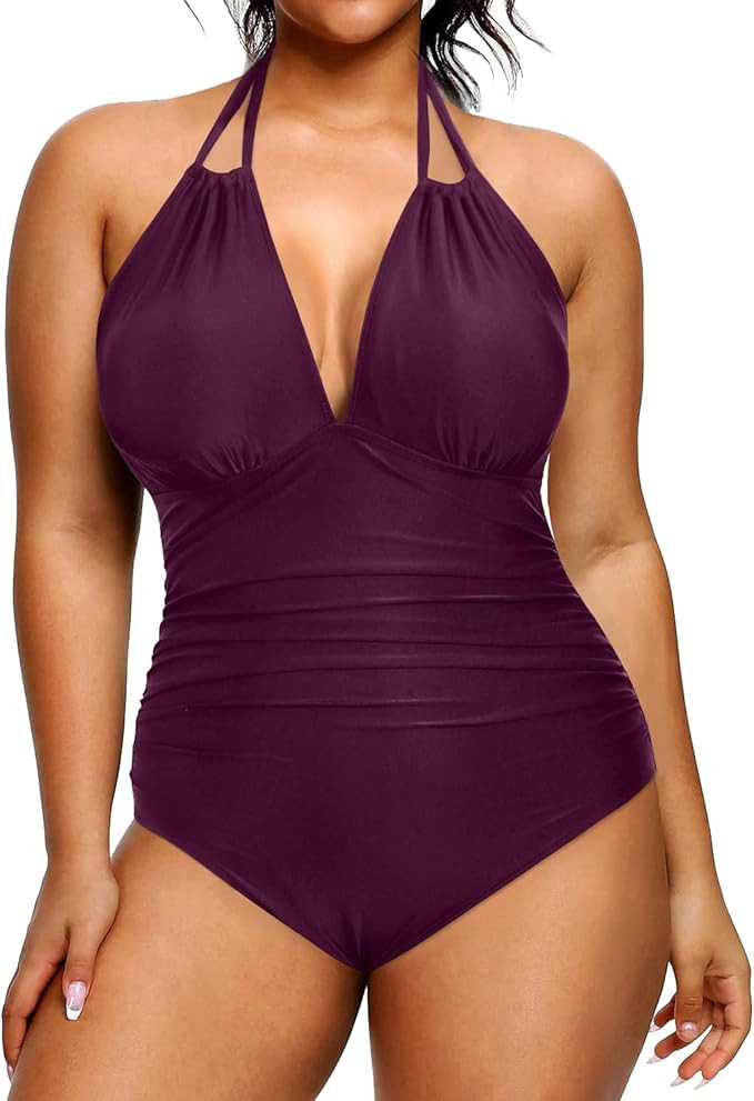 Aqua Eve Plus Size Swimsuits One Piece Bathing Suit for Women Tummy Control Sexy Halter Swimwear | Amazon (US)