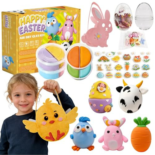 8Pack Eatser Crafts Kit - Air Dry Clay Easter Eggs Crafts for Kids,Modeling Clay DIY Kit for Kids Easter Hunt,Basket Stuffers Fillers,Party Favors and Classroom Prize Supplies,for Age 3+ | Amazon (US)