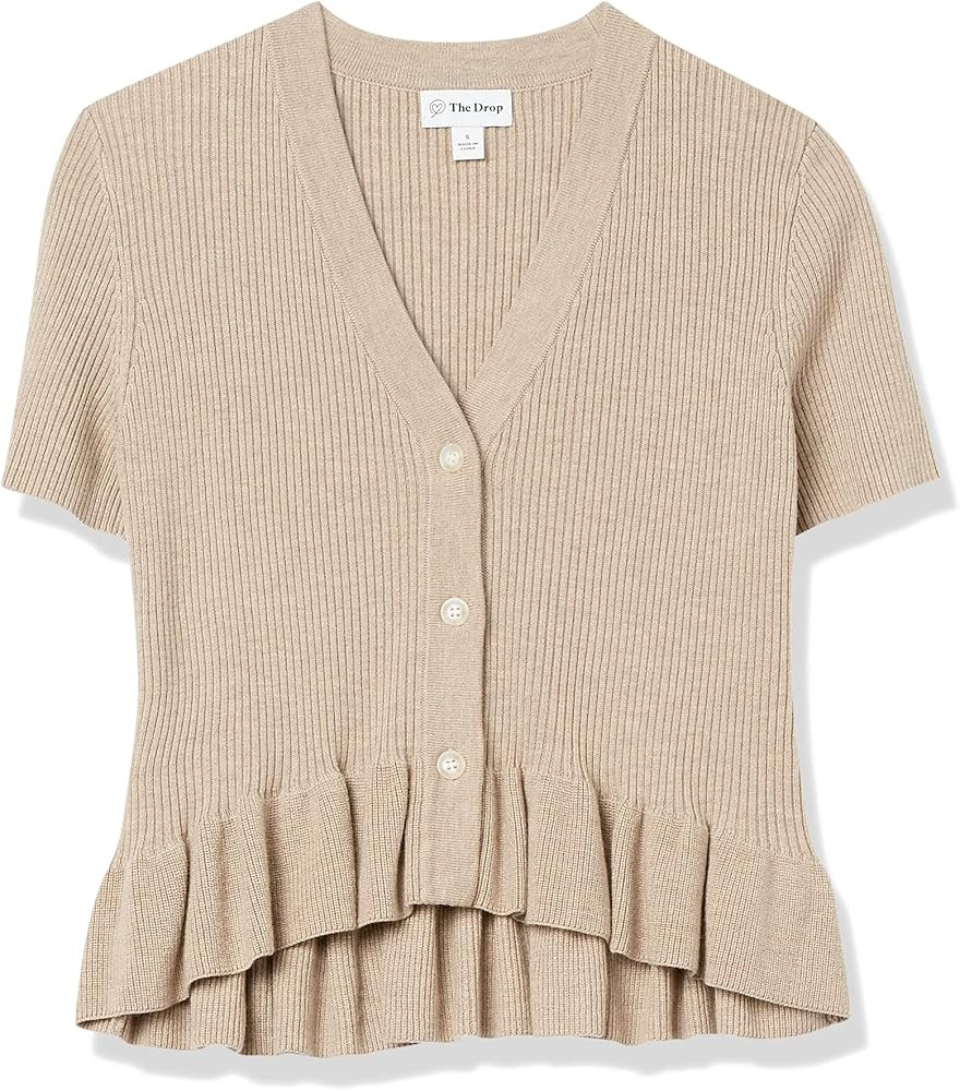 The Drop Women's Catalina Peplum Ruffle Rib Cardigan Sweater | Amazon (US)