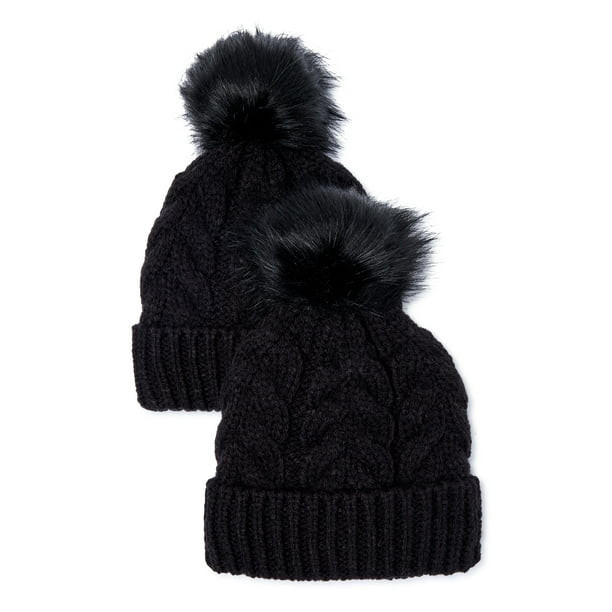 Time and Tru Women’s Cable Knit Pom Beanie, 2-Pack - Walmart.com | Walmart (US)