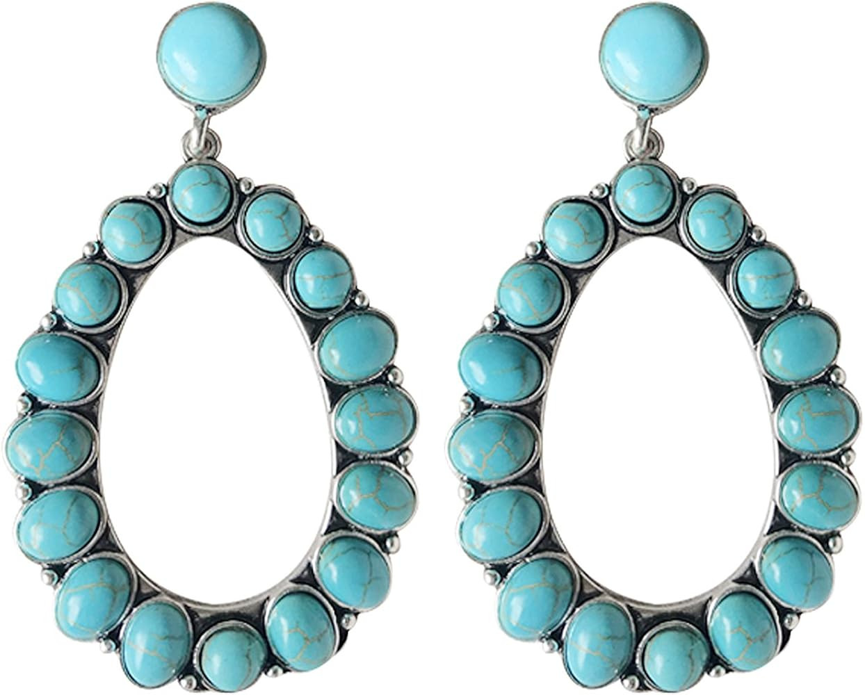 Turquoise Bohemian Dangle Metal Large Oval Earring | Amazon (US)