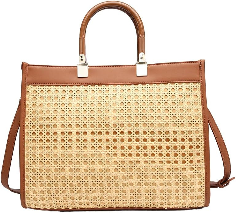 Jen & Co. M2234-TN Mia Rattan Tote Rattan/Vegan Leather Crossbody Satchel Shoulder Handbag Purse,... | Amazon (US)