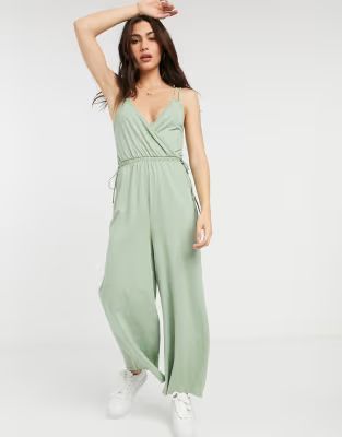 ASOS DESIGN double cami strap jumpsuit in sage | ASOS (Global)