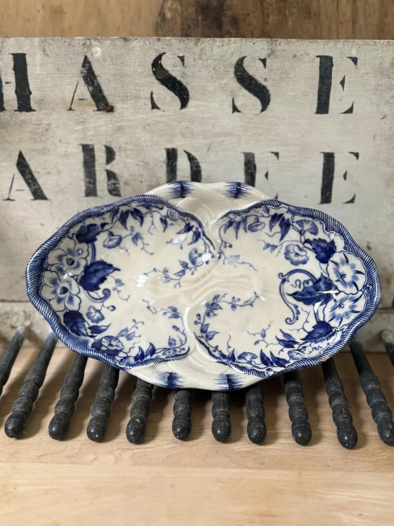 Antique French Creil Et Montereau “flora” Ravier Dish | Blue & White Transferware | 19th Cent... | Etsy (US)