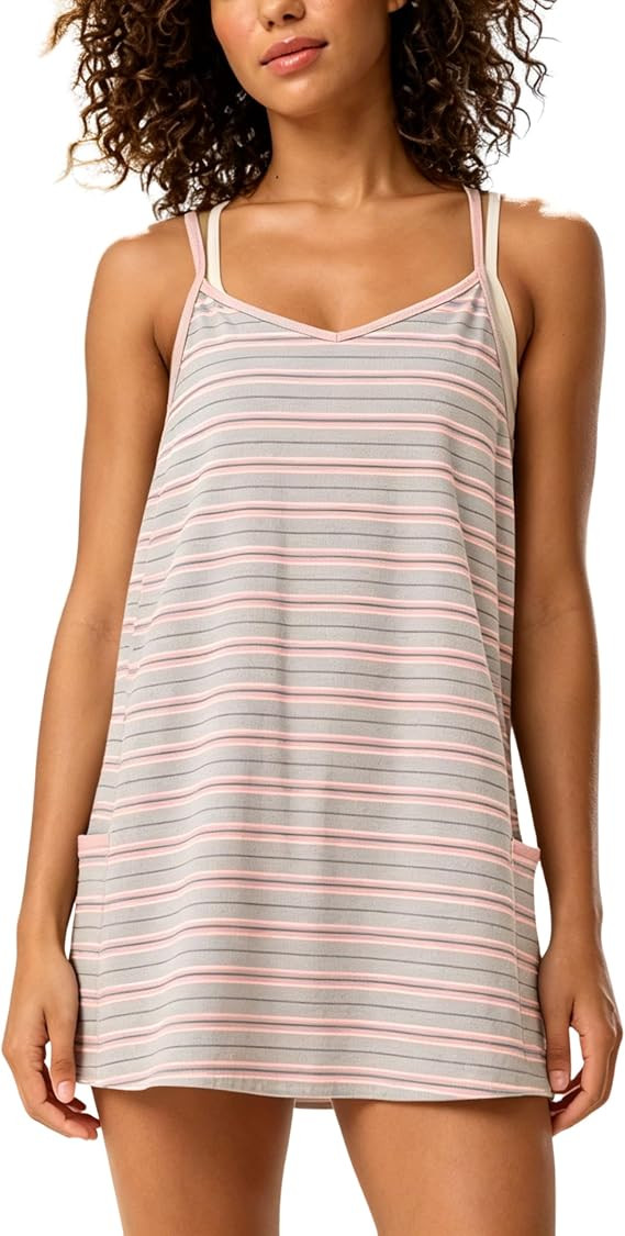 Zhiyouni Women's Summer Tennis Dress Athletic Mini Built-in Shorts Striped | Athletic Mini Dress,... | Amazon (US)