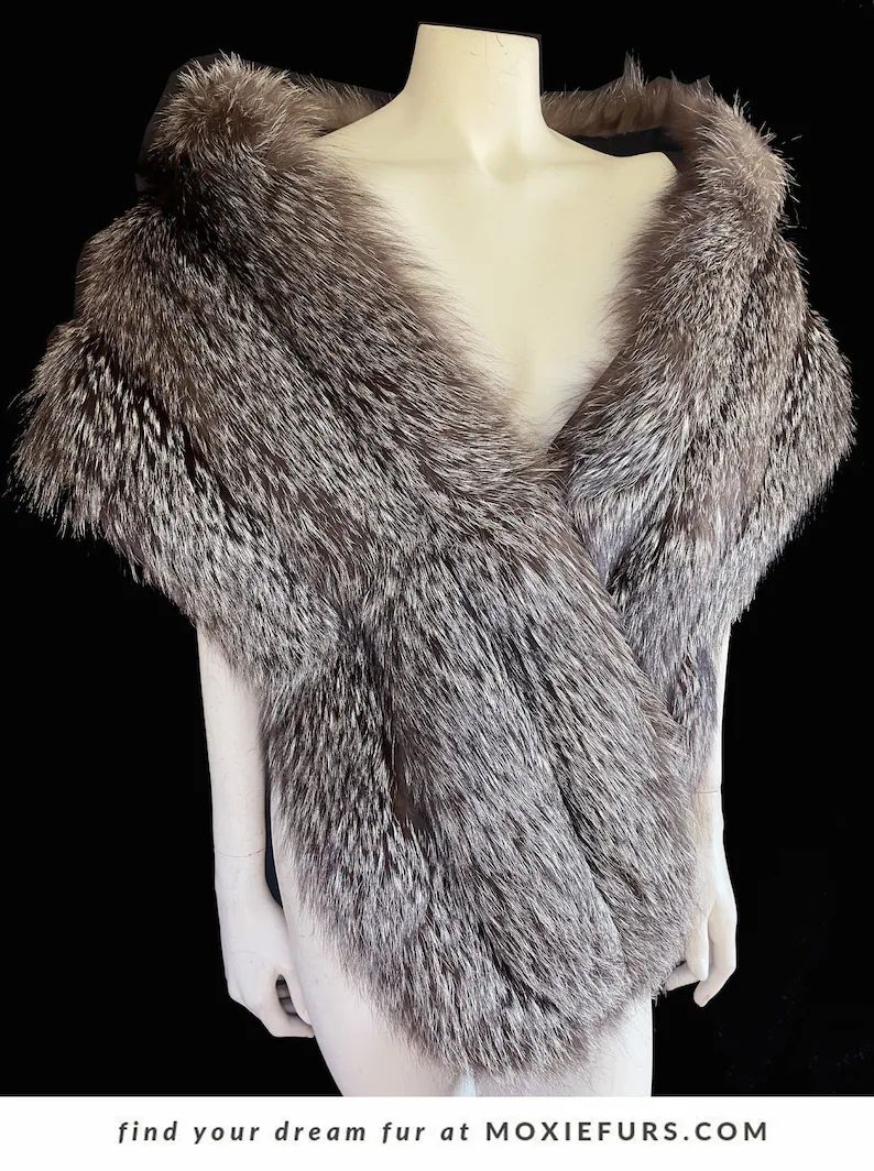 Silver FOX Fur Stole Real Vintage Cape Brown Bridal Bolero - Etsy | Etsy (US)