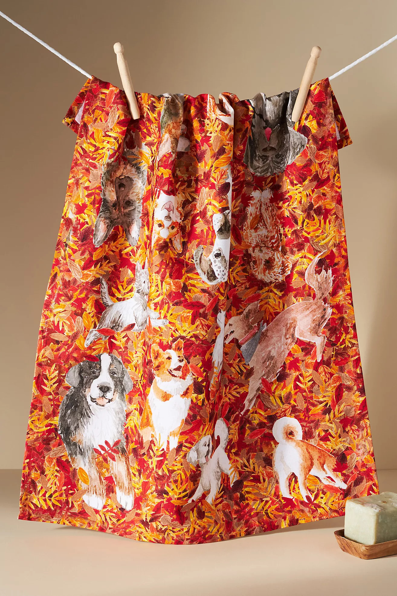 Dogs in Leaves Dish Towel | Anthropologie (US)