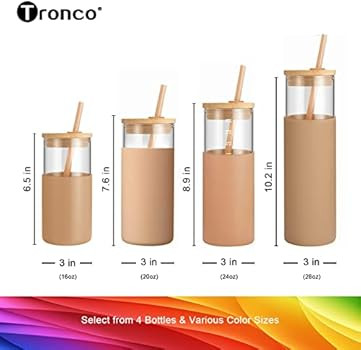 tronco 20oz Glass Tumbler Glass Water Bottle Straw Silicone Protective Sleeve Bamboo Lid - BPA Fr... | Amazon (US)