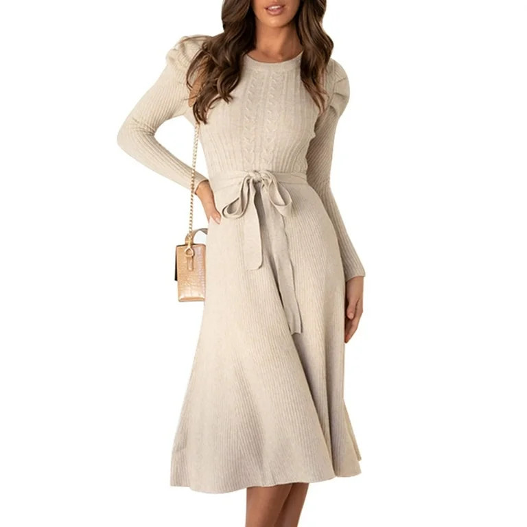 OBEEII Women Fall Winter Sweater Dresses Crewneck Pullover Knitted Dresses Ruffle Vintage Dresses... | Walmart (US)