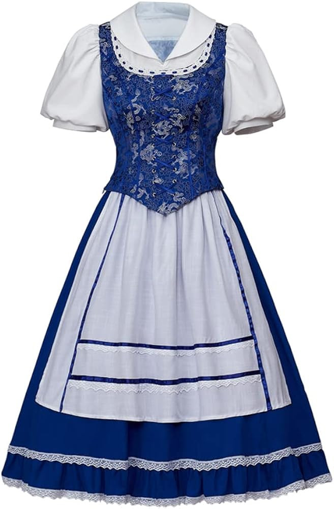 Princess Belle Cosplay Costume Belle Village Dress Women's Blue Maid Dress | Amazon (US)