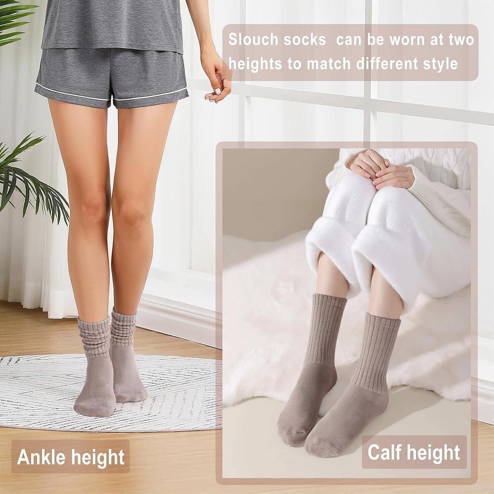 Womens Slouch Crew Socks Cozy Cotton Retro Ribbed Calf Scrunch Boot Socks for Casual Athletic 3 P... | Amazon (US)
