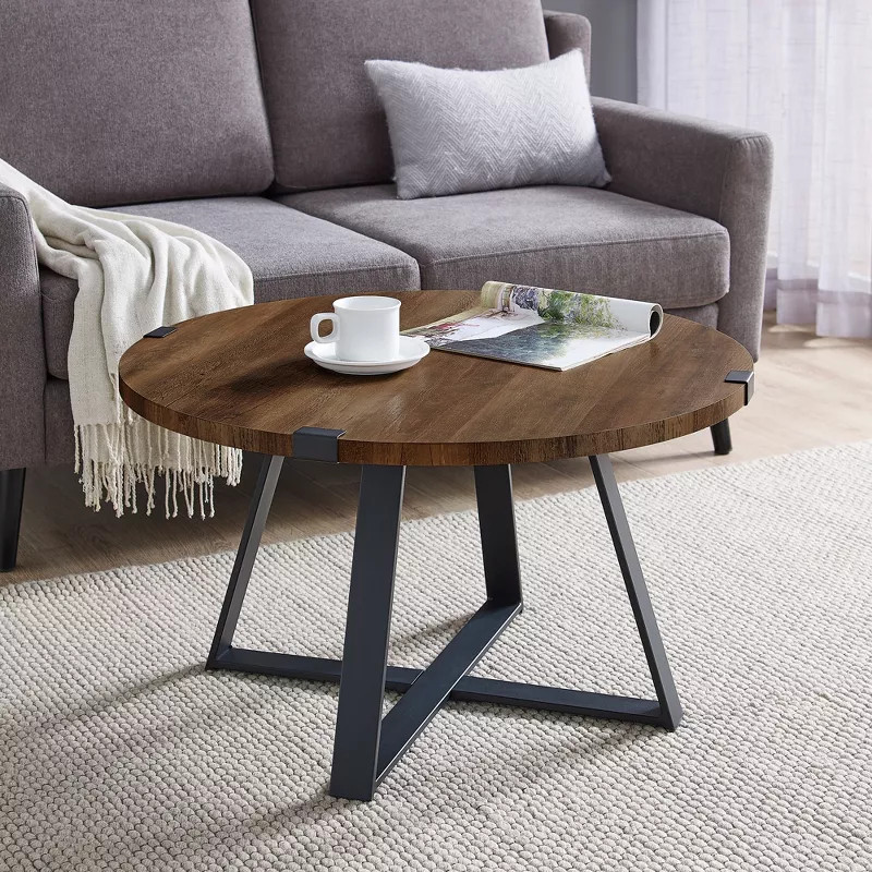 Wrightson Urban Industrial Faux Wrap Leg Round Coffee Table - Saracina Home | Target