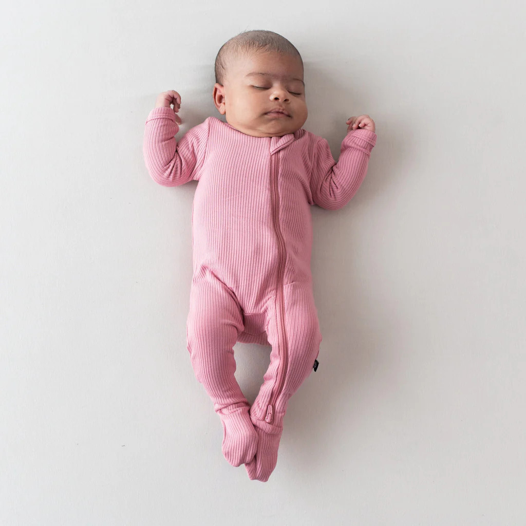Ribbed Zipper Footie in Apple Blossom | Kyte Baby
