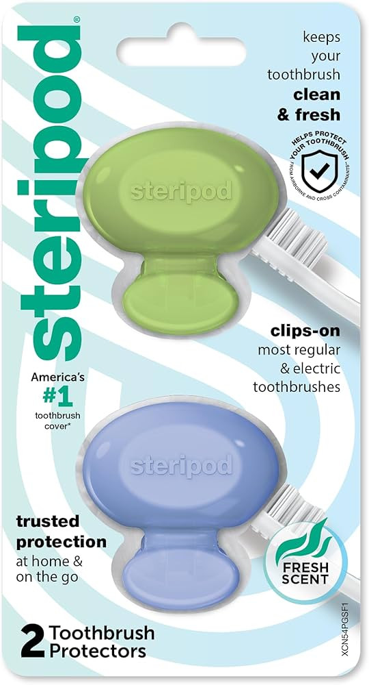 Steripod Clip-On Toothbrush Protector, Green and Blue, 2 Count | Amazon (US)