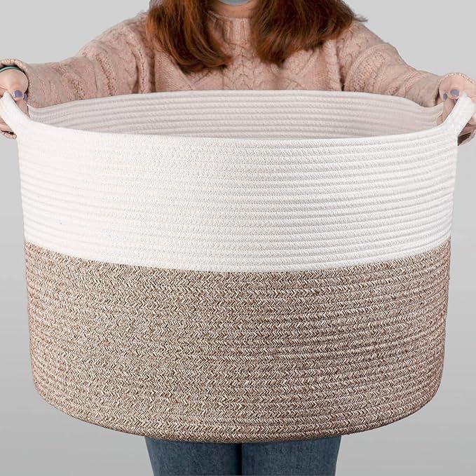 INDRESSME XXXLarge Cotton Rope Basket 21.7" x 21.7" x 13.8" Woven Baby Laundry Blanket Basket Toy... | Amazon (US)