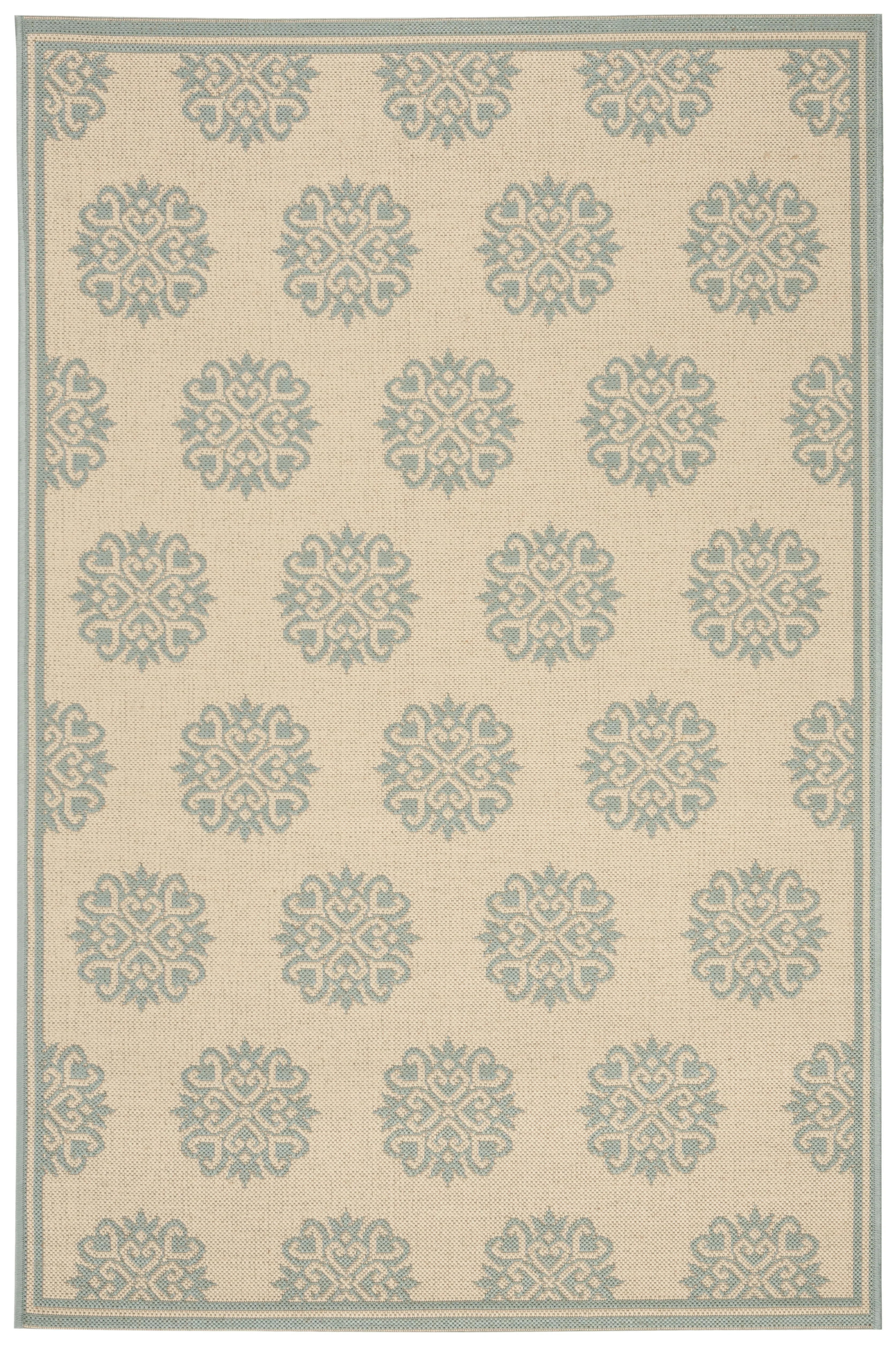 SAFAVIEH Beach House Regent Geometric Indoor/Outdoor Area Rug, Cream/Aqua, 4' x 6' - Traditional ... | Walmart (US)