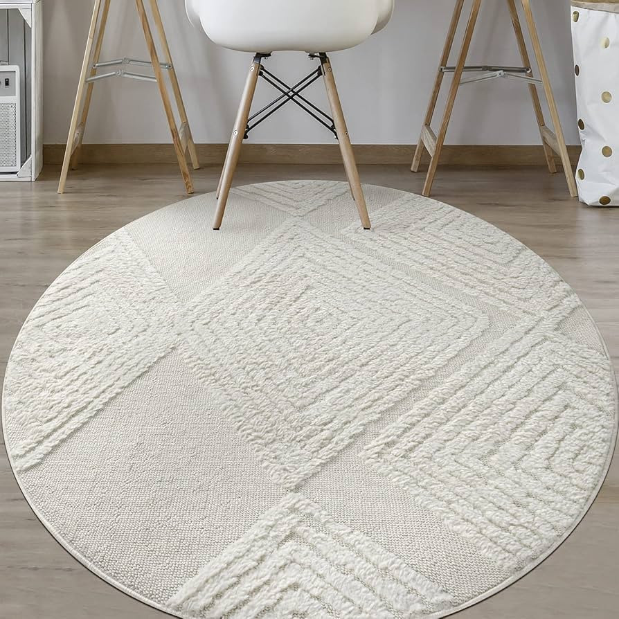 Antep Rugs Palafito 5x5 Geometric Shag Diamond High-Low Pile Textured Indoor Area Rug (White, 5'3... | Amazon (US)