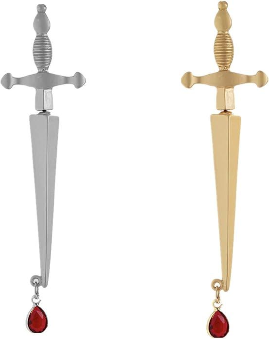 COLORFUL BLING 2PCS Gothic Dagger Sword Stud Earrings Cross Earringsfor Men and Women | Amazon (US)