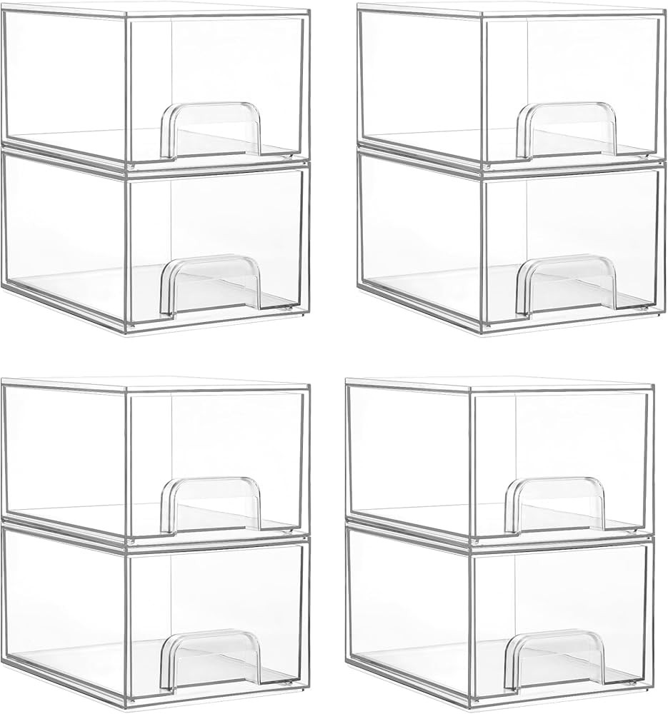 Vtopmart 8 Pack Clear Stackable Storage Drawers, 4.4'' Tall Acrylic Bathroom Makeup Organizer,Pla... | Amazon (US)