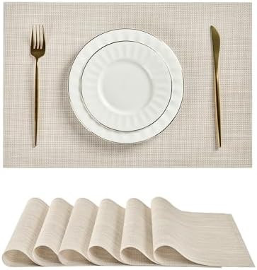 Leetaltree Beige White Placemats Set of 6 - Heat Resistant Non-Slip Place mats for Dining Table, ... | Amazon (US)